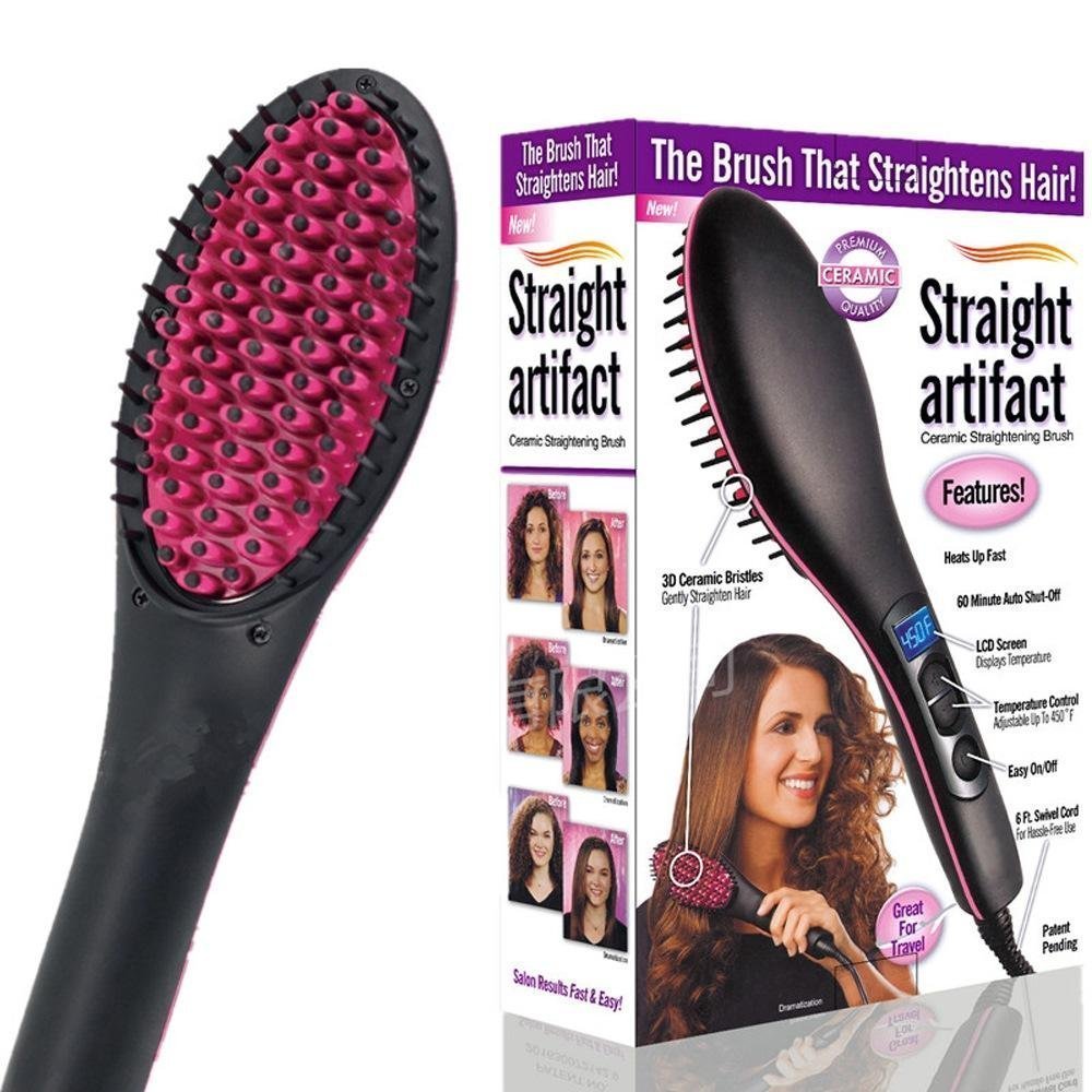 Simply Straight Ceramic Brush Hair Straightener - Black and Pink