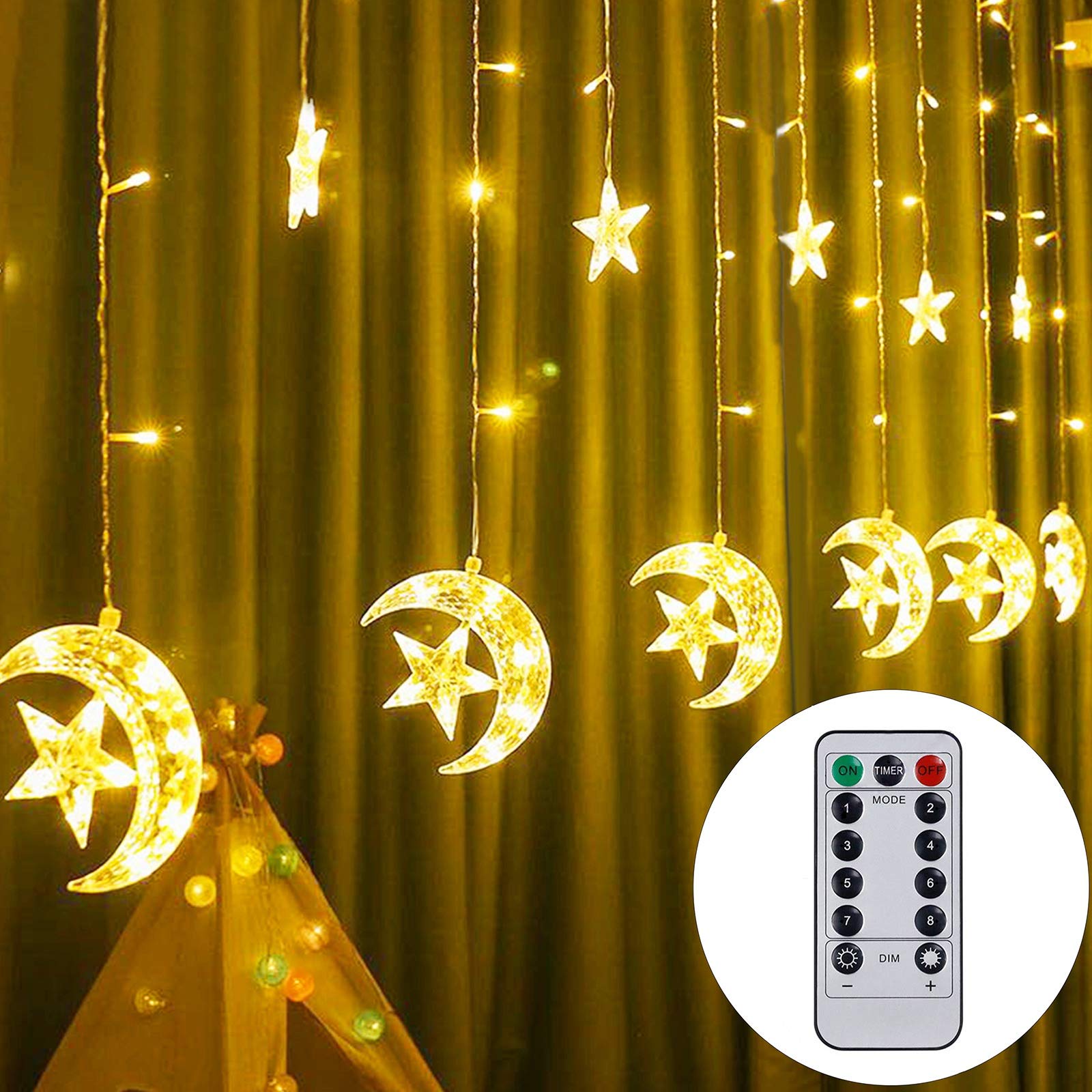 Moon Star LED Fairy Light for Curtains- 16 feet, 3 Moon, 3 Star, 6 Small Star - Fairy Lights