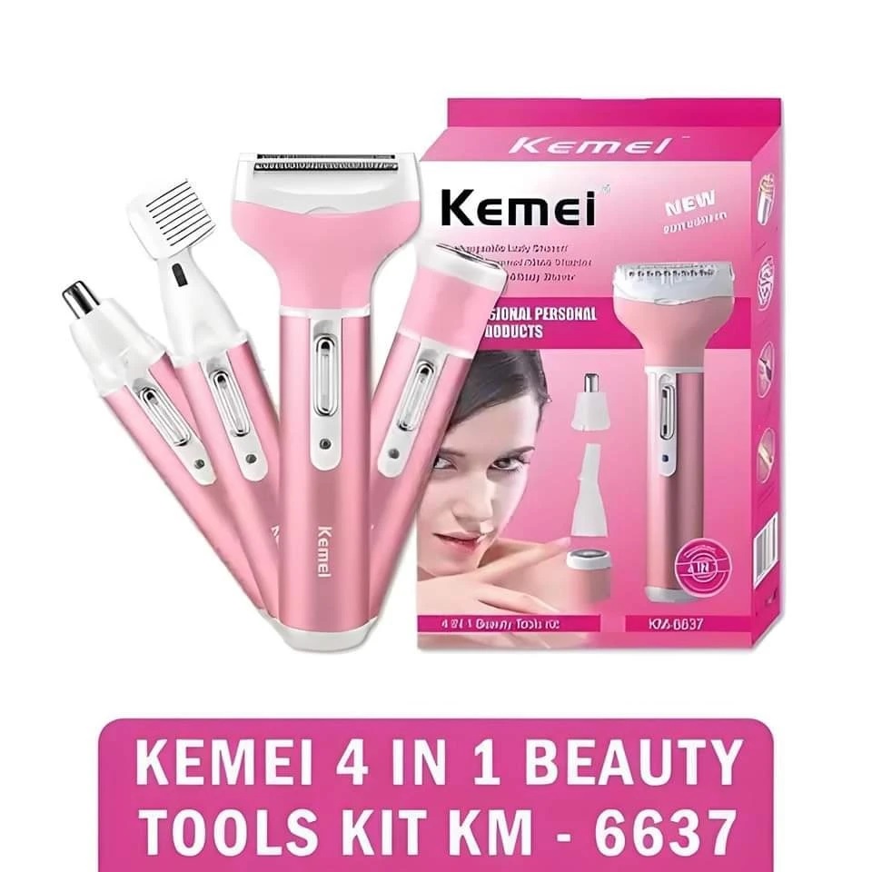 Kemei KM-6637 Multifunctional 4 in 1 Rechargeable woman body shaver Beard Eyebrow, Nose Trimmer set Female