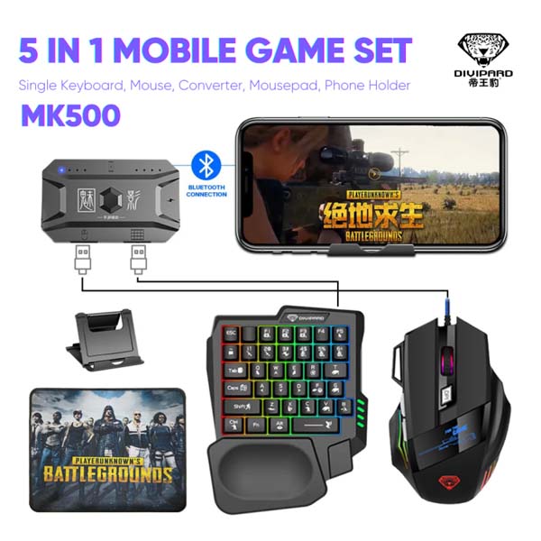 5-in-1 Mobile Gaming Combo RGB Keyboard And Mouse Pack-Mk500