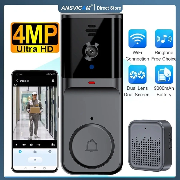 Smart Visual Doorbell – 130° Wide Angle, Remote Wake-Up, Video Intercom, Night Vision, Wireless Battery Doorbell