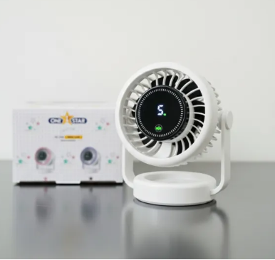 ONE STAR OS-4000 Mini Table Fan with 5-Speed Digital Display, USB-C Charging, White/Black